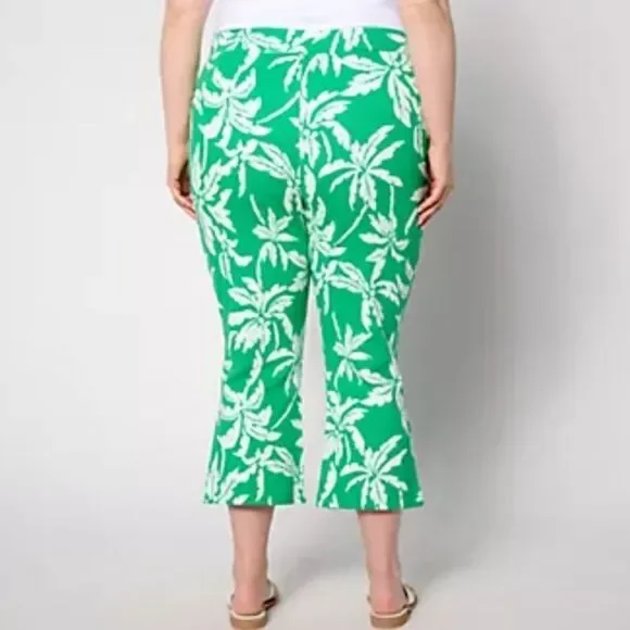 Belle By Kim Gravel Green & White Tropical Flare Capri Pants, XLP - Picture 6 of 11